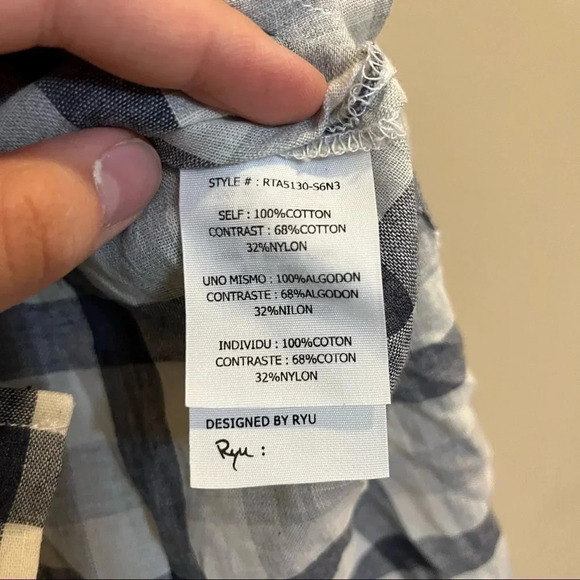 RYU Plaid Button Up Tie Waist Tunic Shirt Belt Lace Size Medium NWT - Picture 11 of 11